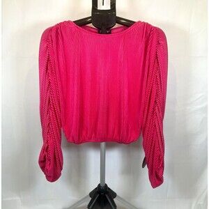Jolie & Joy Women’s Blouse Pink Pleated Puff Sleeve Boat Neck Polyester Size L